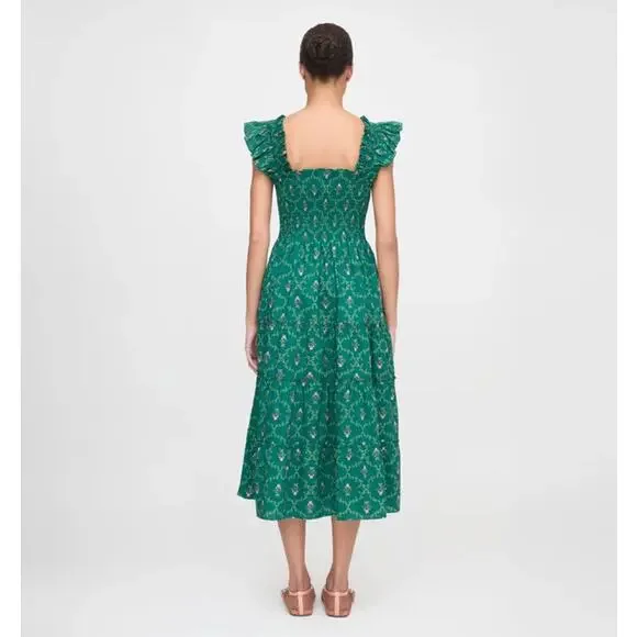HILL HOUSE The Ellie Nap Dress Emerald Trellis Green Floral Sz XS $178 {3M3} - Picture 4 of 8